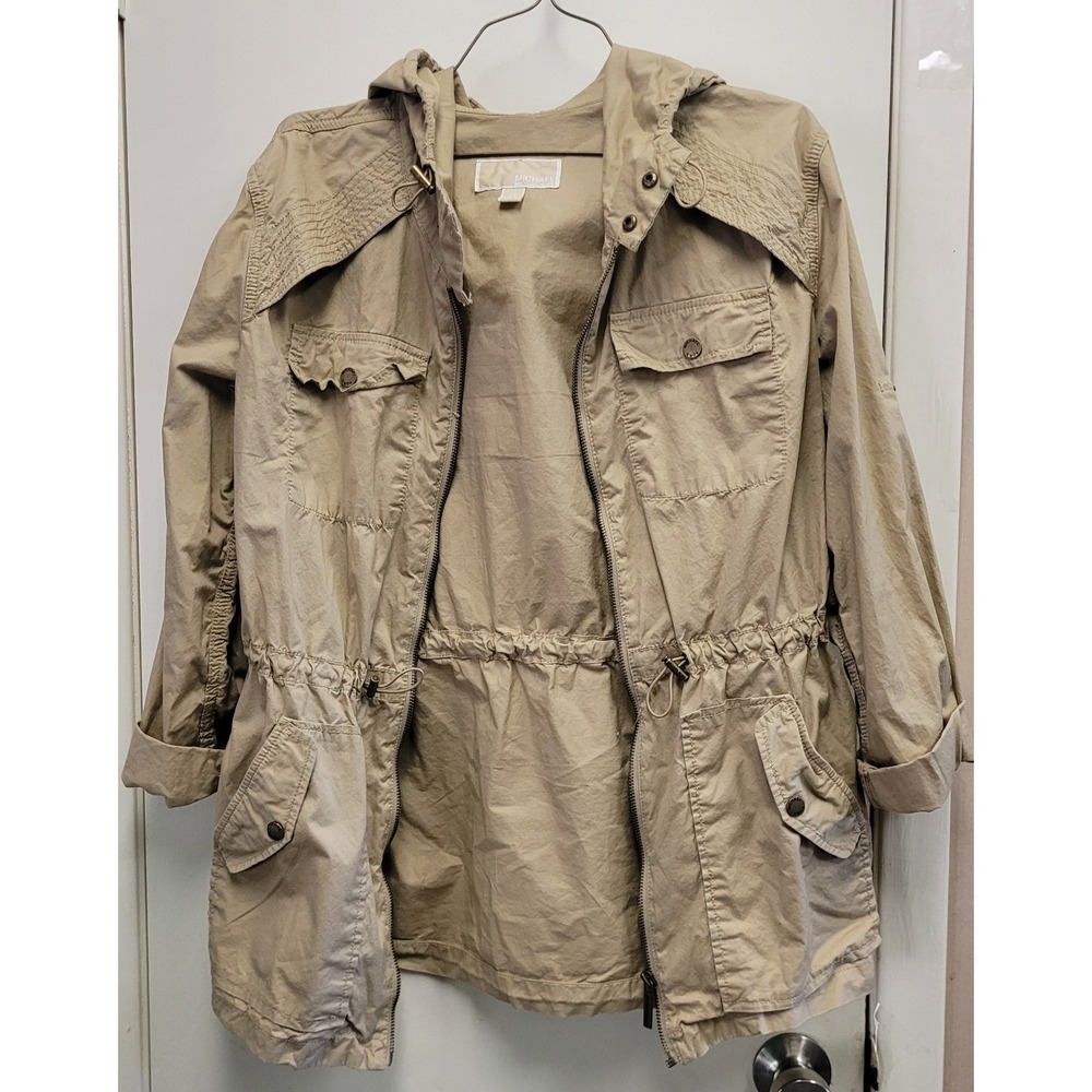 Michael Kors Utility Jacket Khaki Spring Tan 100% Cotton‎ Women's Size XS EUC